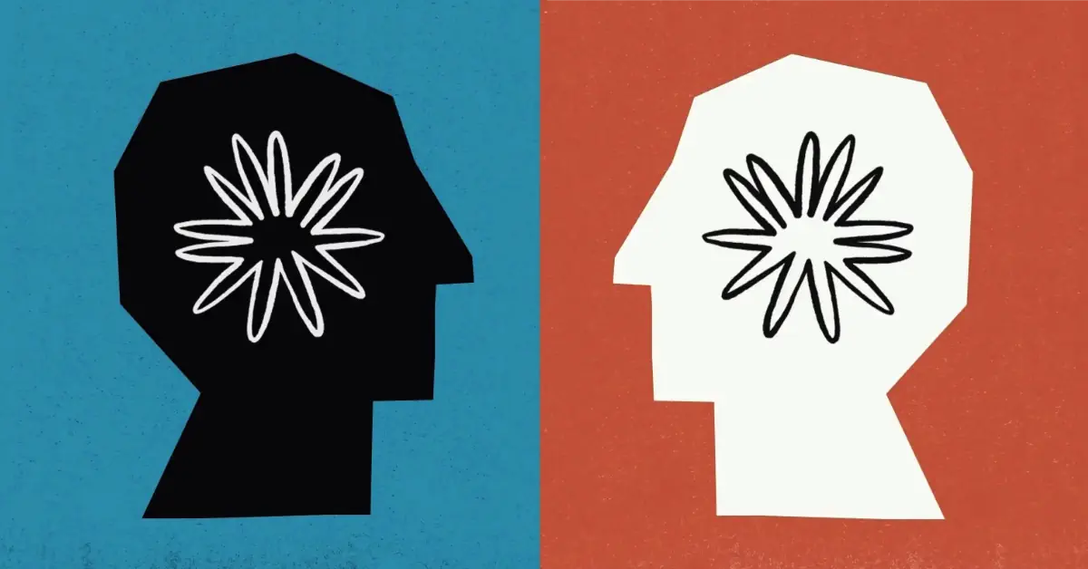 Two Claudes image with two heads facing each other with the Claude AI logo in the center of the head